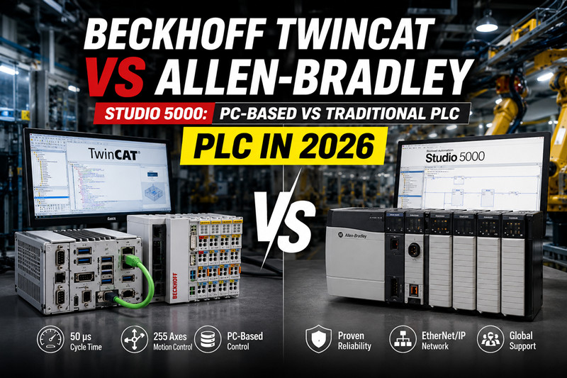 مقارنة بين Beckhoff TwinCAT و Allen-Bradley Studio 5000: نظام التحكم المنطقي القابل للبرمجة القائم على الكمبيوتر الشخصي مقابل النظام التقليدي في عام 2026